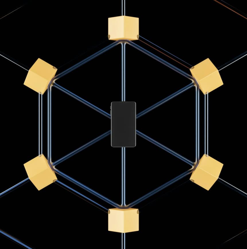 Abstract blockchain network visualization with golden nodes